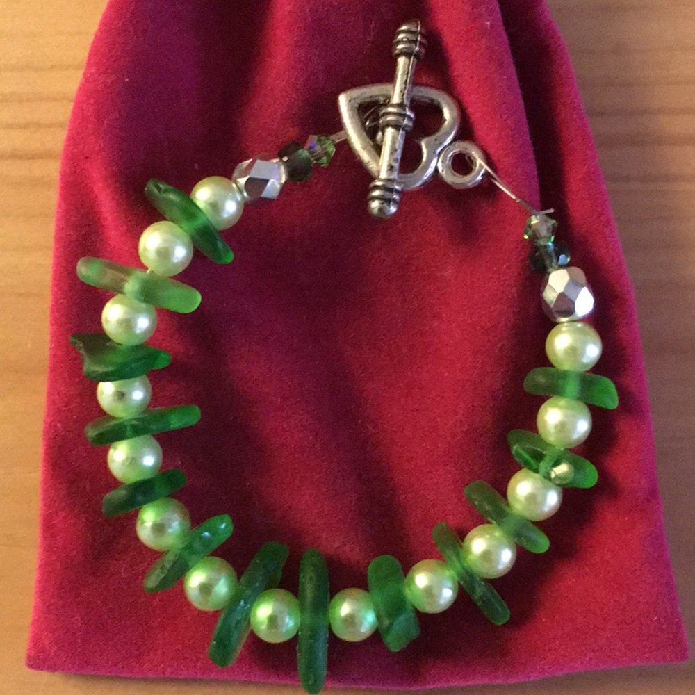 Green Beach Glass Bracelet